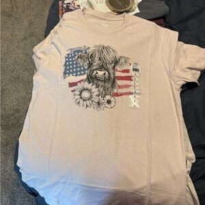 Graphic T-Shirt with Cow and Flag Design